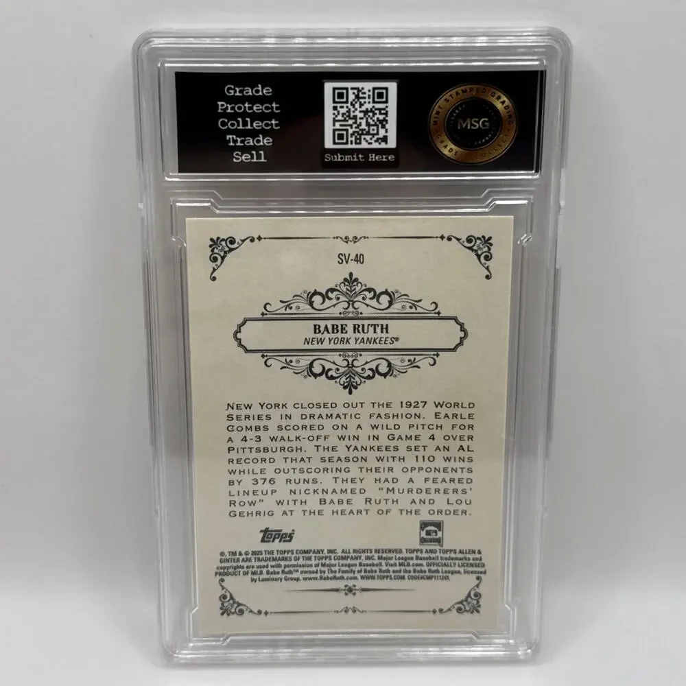 2025 Topps Allen & Ginter #SV-40 Babe Ruth Sweet Victory Card Yankees Graded 10